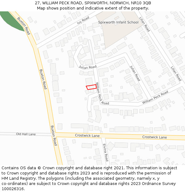 27, WILLIAM PECK ROAD, SPIXWORTH, NORWICH, NR10 3QB: Location map and indicative extent of plot