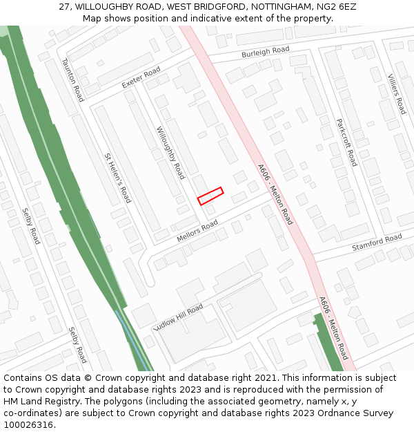 27, WILLOUGHBY ROAD, WEST BRIDGFORD, NOTTINGHAM, NG2 6EZ: Location map and indicative extent of plot