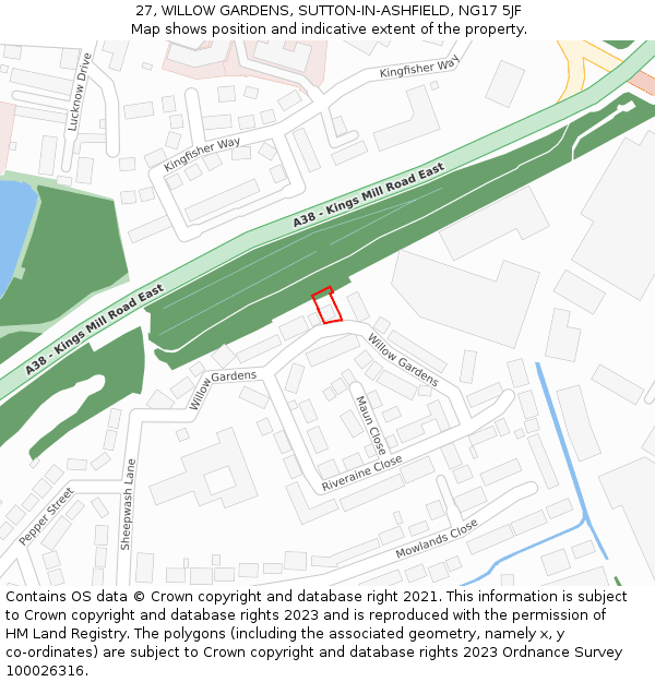 27, WILLOW GARDENS, SUTTON-IN-ASHFIELD, NG17 5JF: Location map and indicative extent of plot