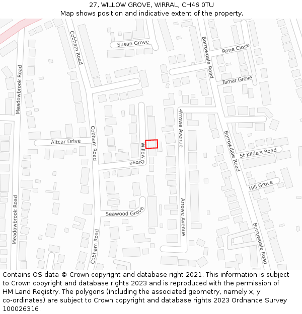 27, WILLOW GROVE, WIRRAL, CH46 0TU: Location map and indicative extent of plot