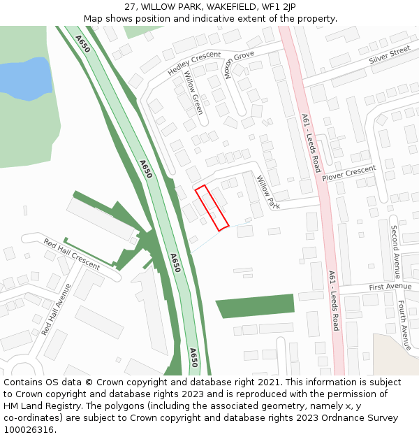 27, WILLOW PARK, WAKEFIELD, WF1 2JP: Location map and indicative extent of plot