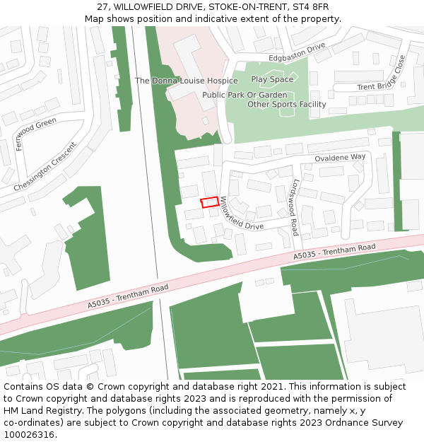 27, WILLOWFIELD DRIVE, STOKE-ON-TRENT, ST4 8FR: Location map and indicative extent of plot