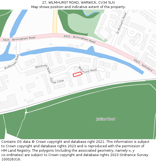 27, WILMHURST ROAD, WARWICK, CV34 5LN: Location map and indicative extent of plot