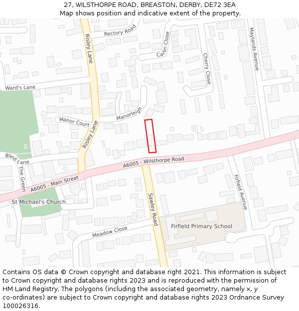 27, WILSTHORPE ROAD, BREASTON, DERBY, DE72 3EA: Location map and indicative extent of plot