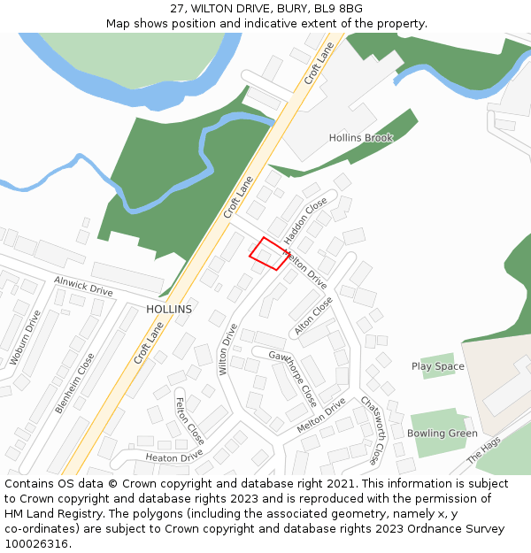 27, WILTON DRIVE, BURY, BL9 8BG: Location map and indicative extent of plot