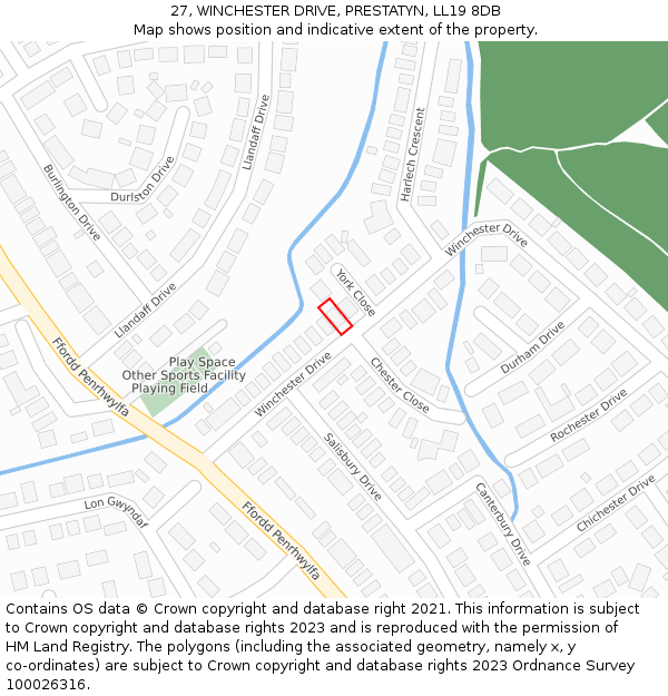 27, WINCHESTER DRIVE, PRESTATYN, LL19 8DB: Location map and indicative extent of plot