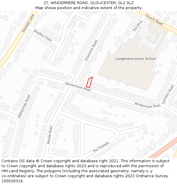 27, WINDERMERE ROAD, GLOUCESTER, GL2 0LZ: Location map and indicative extent of plot