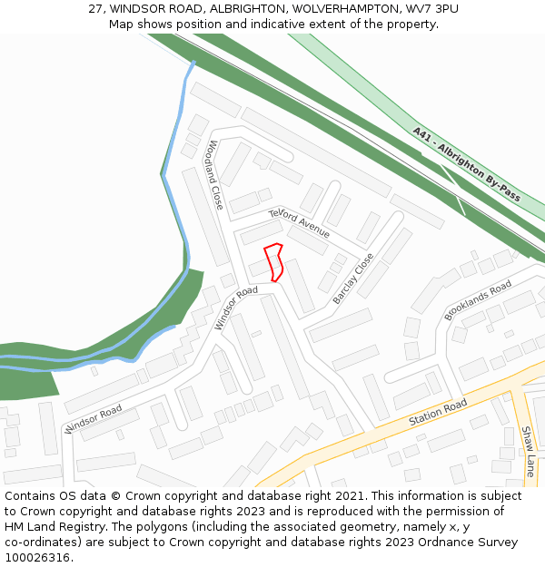 27, WINDSOR ROAD, ALBRIGHTON, WOLVERHAMPTON, WV7 3PU: Location map and indicative extent of plot