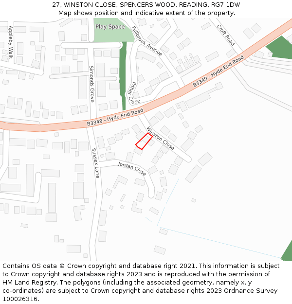 27, WINSTON CLOSE, SPENCERS WOOD, READING, RG7 1DW: Location map and indicative extent of plot