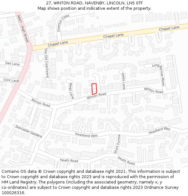 27, WINTON ROAD, NAVENBY, LINCOLN, LN5 0TF: Location map and indicative extent of plot