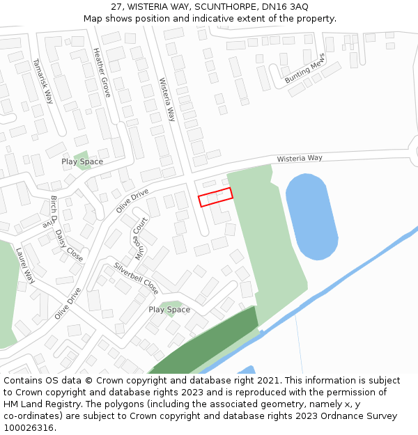 27, WISTERIA WAY, SCUNTHORPE, DN16 3AQ: Location map and indicative extent of plot