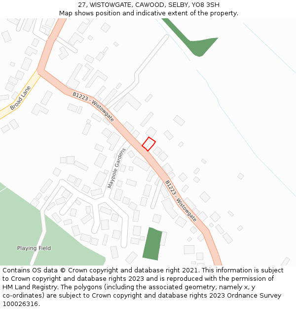 27, WISTOWGATE, CAWOOD, SELBY, YO8 3SH: Location map and indicative extent of plot