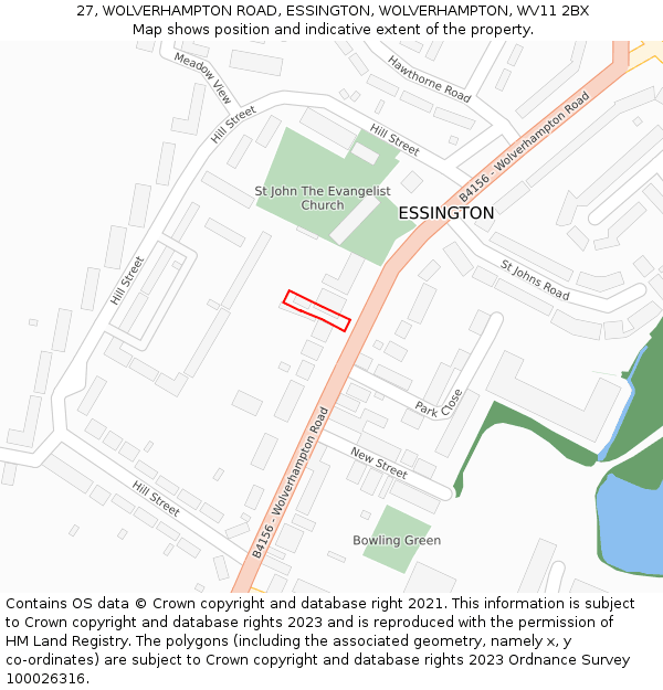 27, WOLVERHAMPTON ROAD, ESSINGTON, WOLVERHAMPTON, WV11 2BX: Location map and indicative extent of plot