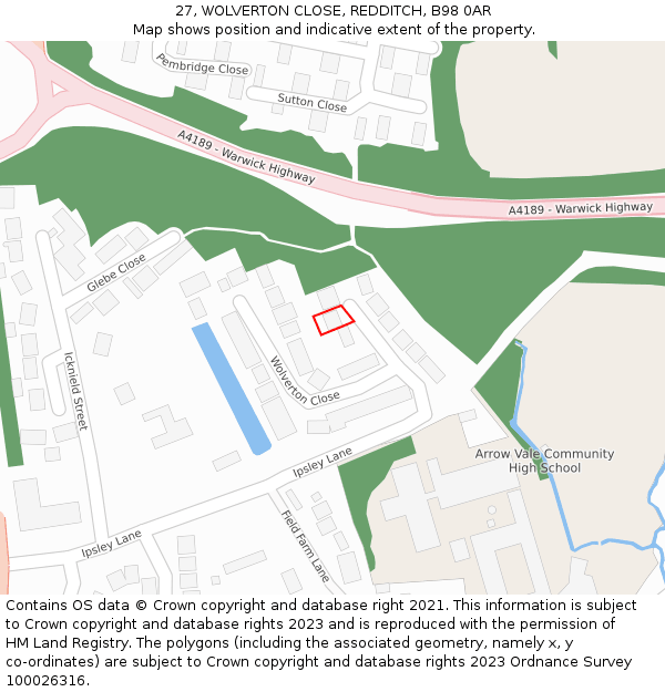 27, WOLVERTON CLOSE, REDDITCH, B98 0AR: Location map and indicative extent of plot