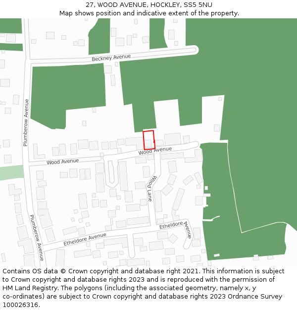 27, WOOD AVENUE, HOCKLEY, SS5 5NU: Location map and indicative extent of plot