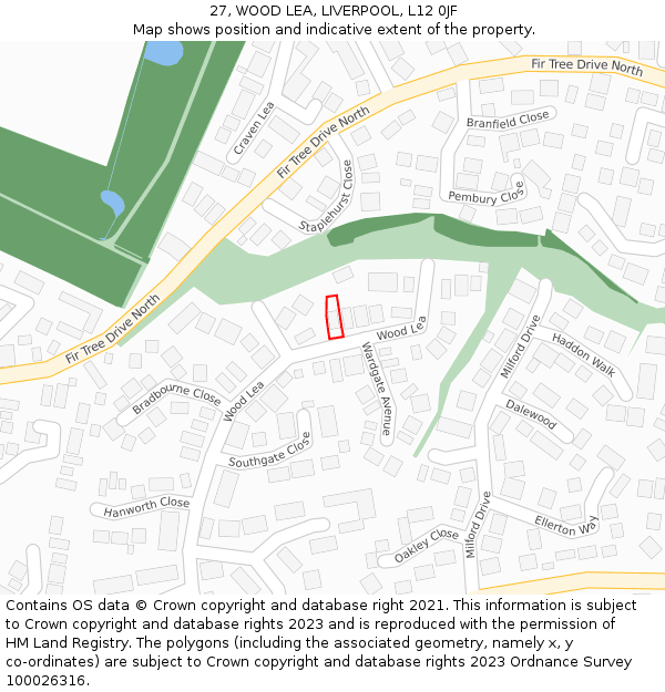 27, WOOD LEA, LIVERPOOL, L12 0JF: Location map and indicative extent of plot