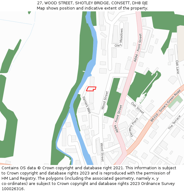 27, WOOD STREET, SHOTLEY BRIDGE, CONSETT, DH8 0JE: Location map and indicative extent of plot