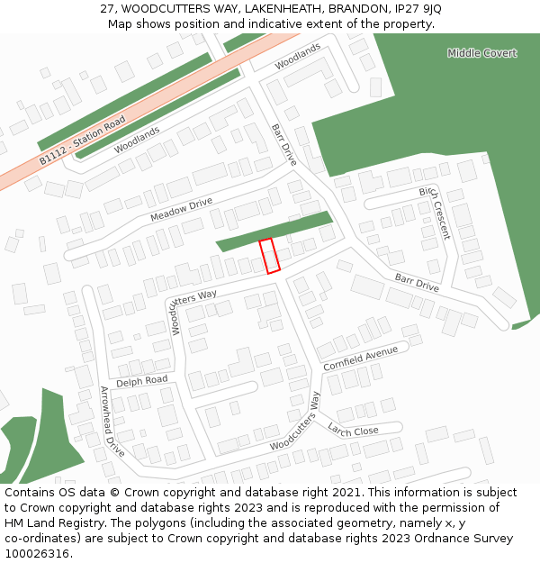 27, WOODCUTTERS WAY, LAKENHEATH, BRANDON, IP27 9JQ: Location map and indicative extent of plot