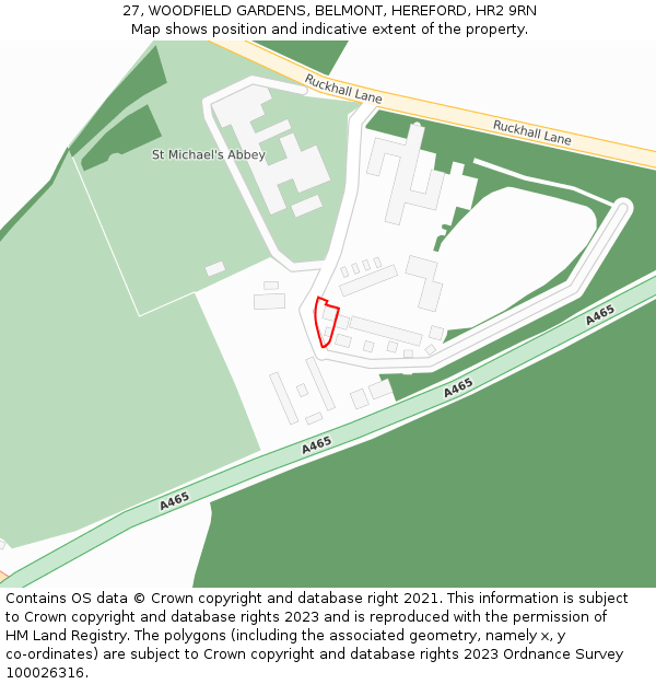 27, WOODFIELD GARDENS, BELMONT, HEREFORD, HR2 9RN: Location map and indicative extent of plot