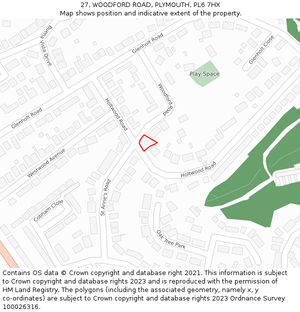 27, WOODFORD ROAD, PLYMOUTH, PL6 7HX: Location map and indicative extent of plot