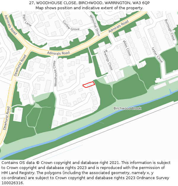 27, WOODHOUSE CLOSE, BIRCHWOOD, WARRINGTON, WA3 6QP: Location map and indicative extent of plot