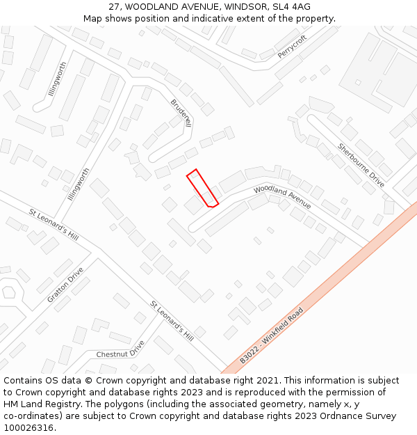 27, WOODLAND AVENUE, WINDSOR, SL4 4AG: Location map and indicative extent of plot