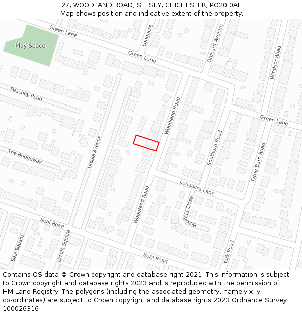 27, WOODLAND ROAD, SELSEY, CHICHESTER, PO20 0AL: Location map and indicative extent of plot