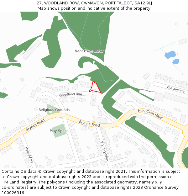 27, WOODLAND ROW, CWMAVON, PORT TALBOT, SA12 9LJ: Location map and indicative extent of plot