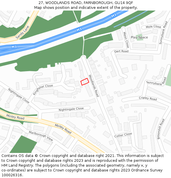 27, WOODLANDS ROAD, FARNBOROUGH, GU14 9QF: Location map and indicative extent of plot