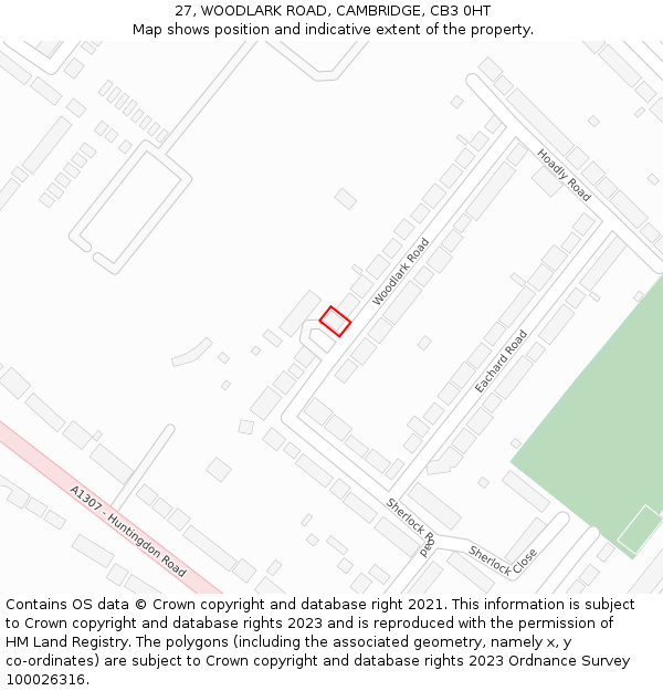 27, WOODLARK ROAD, CAMBRIDGE, CB3 0HT: Location map and indicative extent of plot