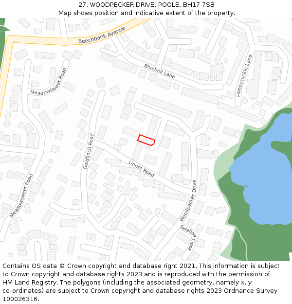 27, WOODPECKER DRIVE, POOLE, BH17 7SB: Location map and indicative extent of plot