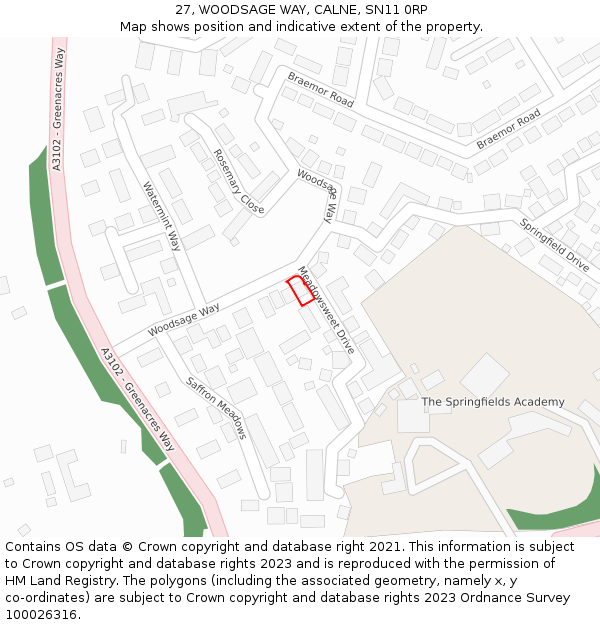 27, WOODSAGE WAY, CALNE, SN11 0RP: Location map and indicative extent of plot