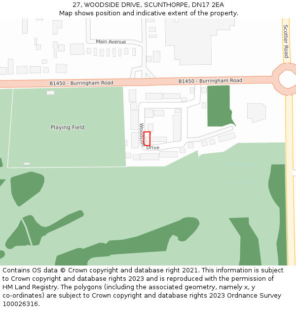 27, WOODSIDE DRIVE, SCUNTHORPE, DN17 2EA: Location map and indicative extent of plot