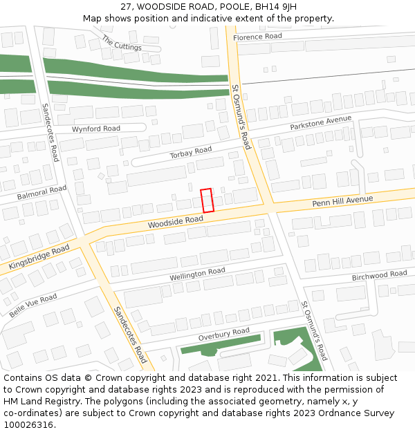 27, WOODSIDE ROAD, POOLE, BH14 9JH: Location map and indicative extent of plot