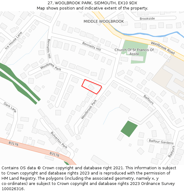 27, WOOLBROOK PARK, SIDMOUTH, EX10 9DX: Location map and indicative extent of plot