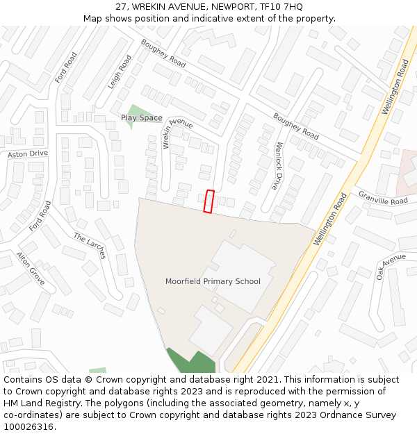 27, WREKIN AVENUE, NEWPORT, TF10 7HQ: Location map and indicative extent of plot