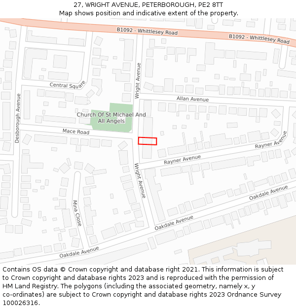 27, WRIGHT AVENUE, PETERBOROUGH, PE2 8TT: Location map and indicative extent of plot