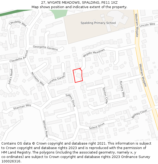 27, WYGATE MEADOWS, SPALDING, PE11 1XZ: Location map and indicative extent of plot