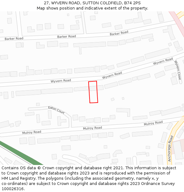 27, WYVERN ROAD, SUTTON COLDFIELD, B74 2PS: Location map and indicative extent of plot