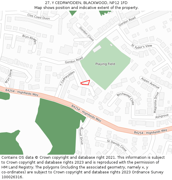 27, Y CEDRWYDDEN, BLACKWOOD, NP12 1FD: Location map and indicative extent of plot