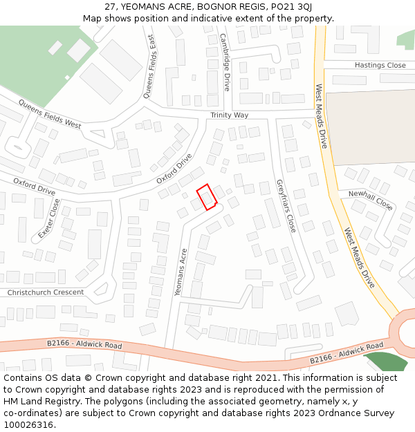 27, YEOMANS ACRE, BOGNOR REGIS, PO21 3QJ: Location map and indicative extent of plot