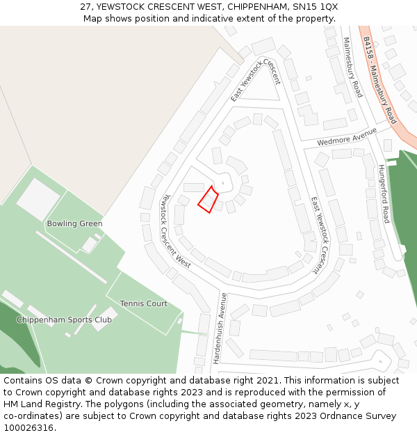 27, YEWSTOCK CRESCENT WEST, CHIPPENHAM, SN15 1QX: Location map and indicative extent of plot