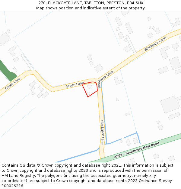 270, BLACKGATE LANE, TARLETON, PRESTON, PR4 6UX: Location map and indicative extent of plot