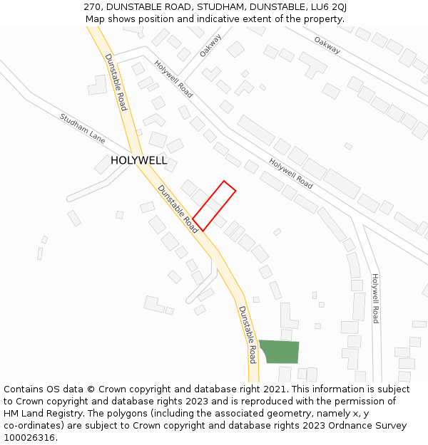 270, DUNSTABLE ROAD, STUDHAM, DUNSTABLE, LU6 2QJ: Location map and indicative extent of plot