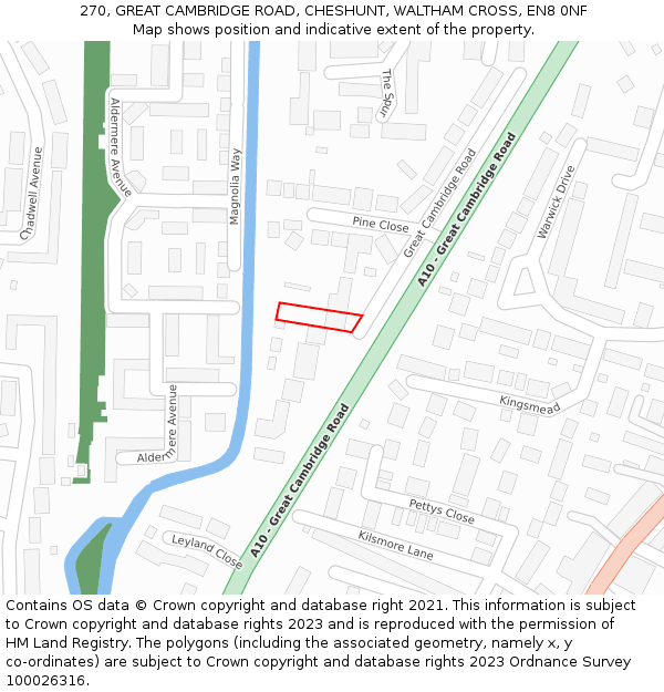 270, GREAT CAMBRIDGE ROAD, CHESHUNT, WALTHAM CROSS, EN8 0NF: Location map and indicative extent of plot