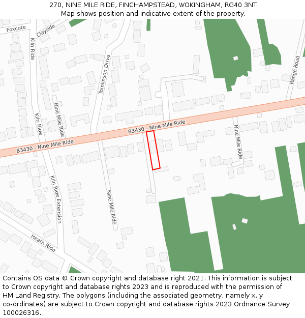 270, NINE MILE RIDE, FINCHAMPSTEAD, WOKINGHAM, RG40 3NT: Location map and indicative extent of plot