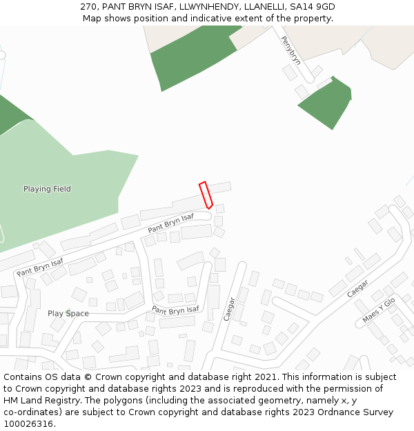 270, PANT BRYN ISAF, LLWYNHENDY, LLANELLI, SA14 9GD: Location map and indicative extent of plot