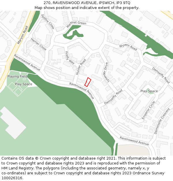 270, RAVENSWOOD AVENUE, IPSWICH, IP3 9TQ: Location map and indicative extent of plot