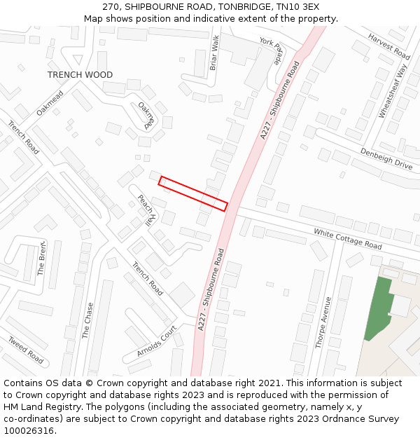 270, SHIPBOURNE ROAD, TONBRIDGE, TN10 3EX: Location map and indicative extent of plot