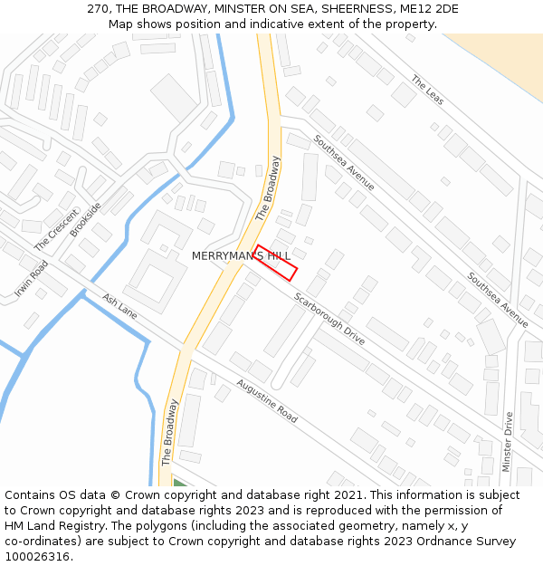 270, THE BROADWAY, MINSTER ON SEA, SHEERNESS, ME12 2DE: Location map and indicative extent of plot